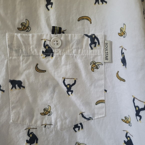 SOULSTAR Monkey and Banana Short Sleeve Button-up Shirt XL Slim Fit Cotton - Picture 2 of 9